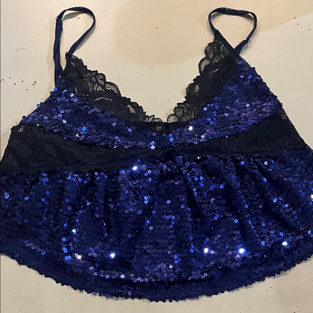 Free People Blue Sequin Tank Top